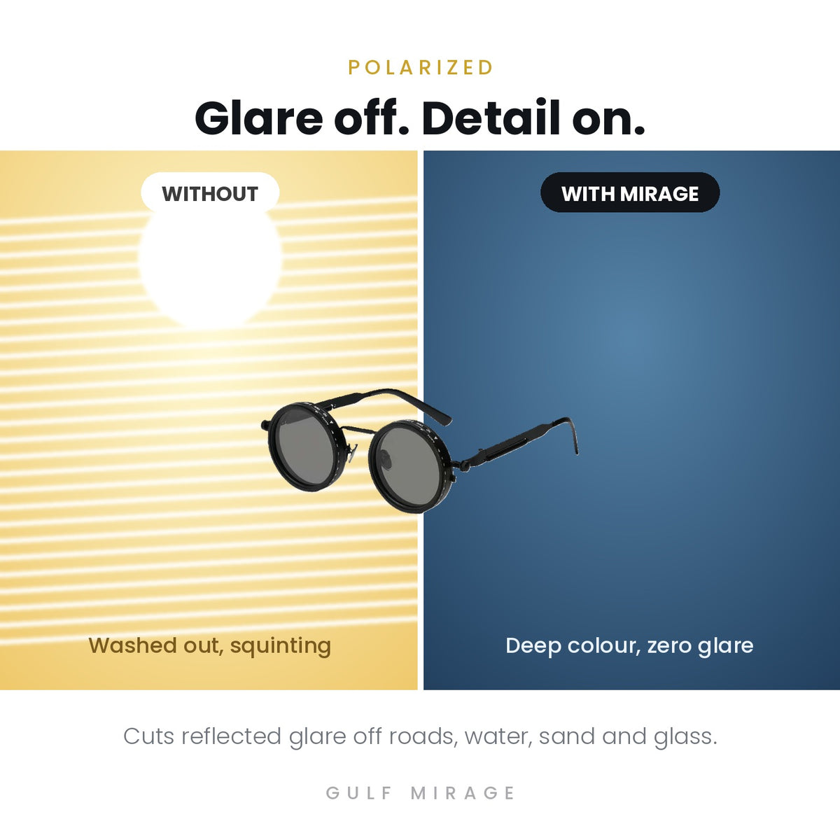 Polarized lenses cut reflected glare — with and without comparison