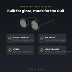 Key features: adjustable tint, polarized, UV400, unisex round frame