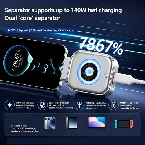 140W super fast charging, automatic power cut when charged, LED charging indicator, device agnostic