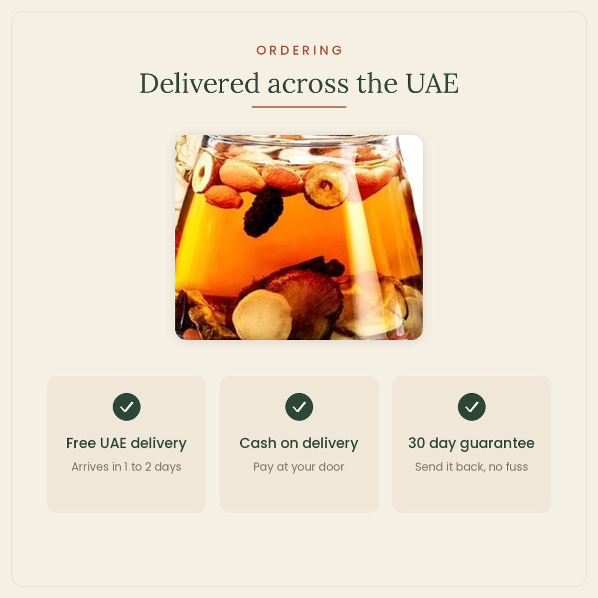 Free UAE delivery in 1 to 2 days, cash on delivery, 30 day money back guarantee