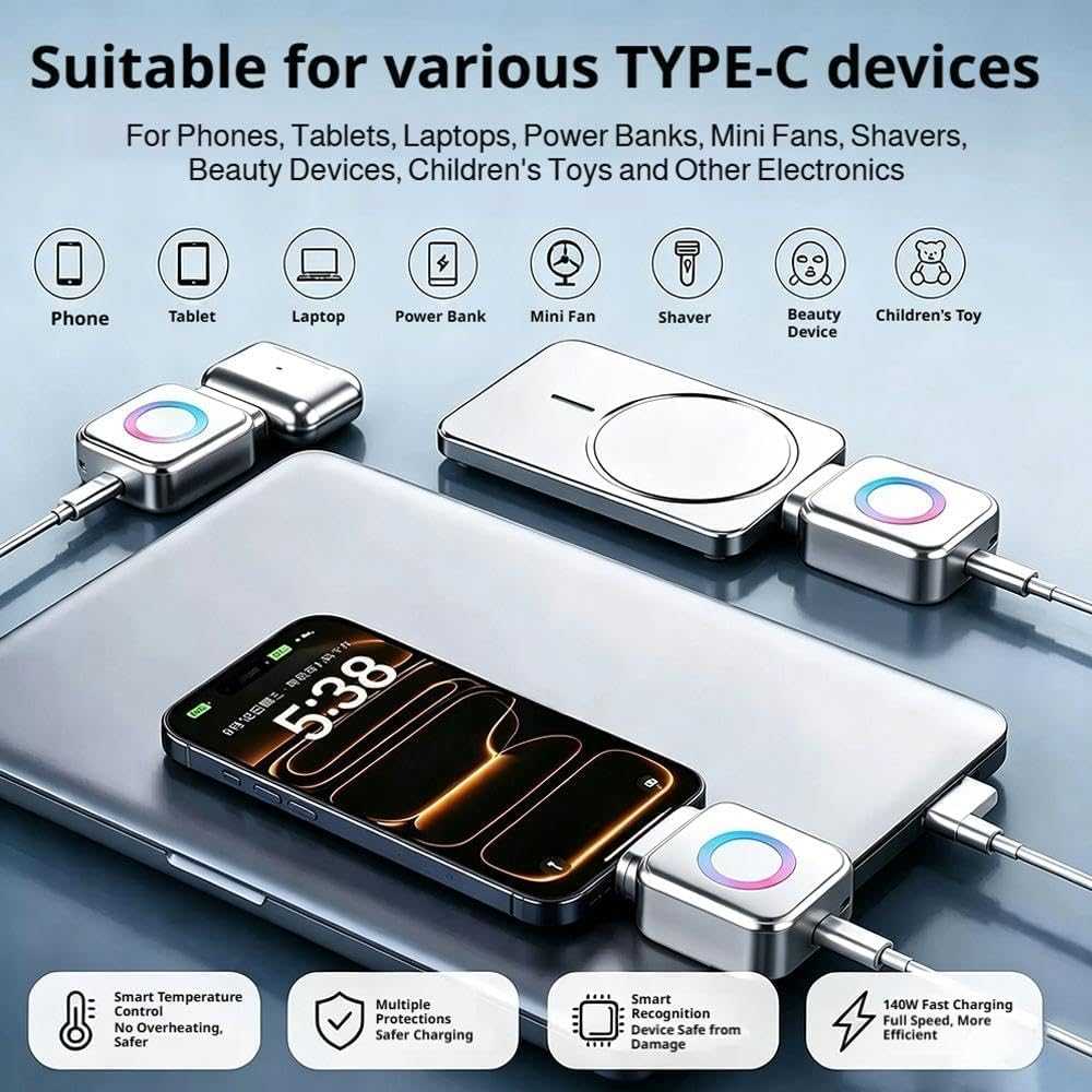 Works with phones, tablets, laptops, power banks, fans, shavers and toys