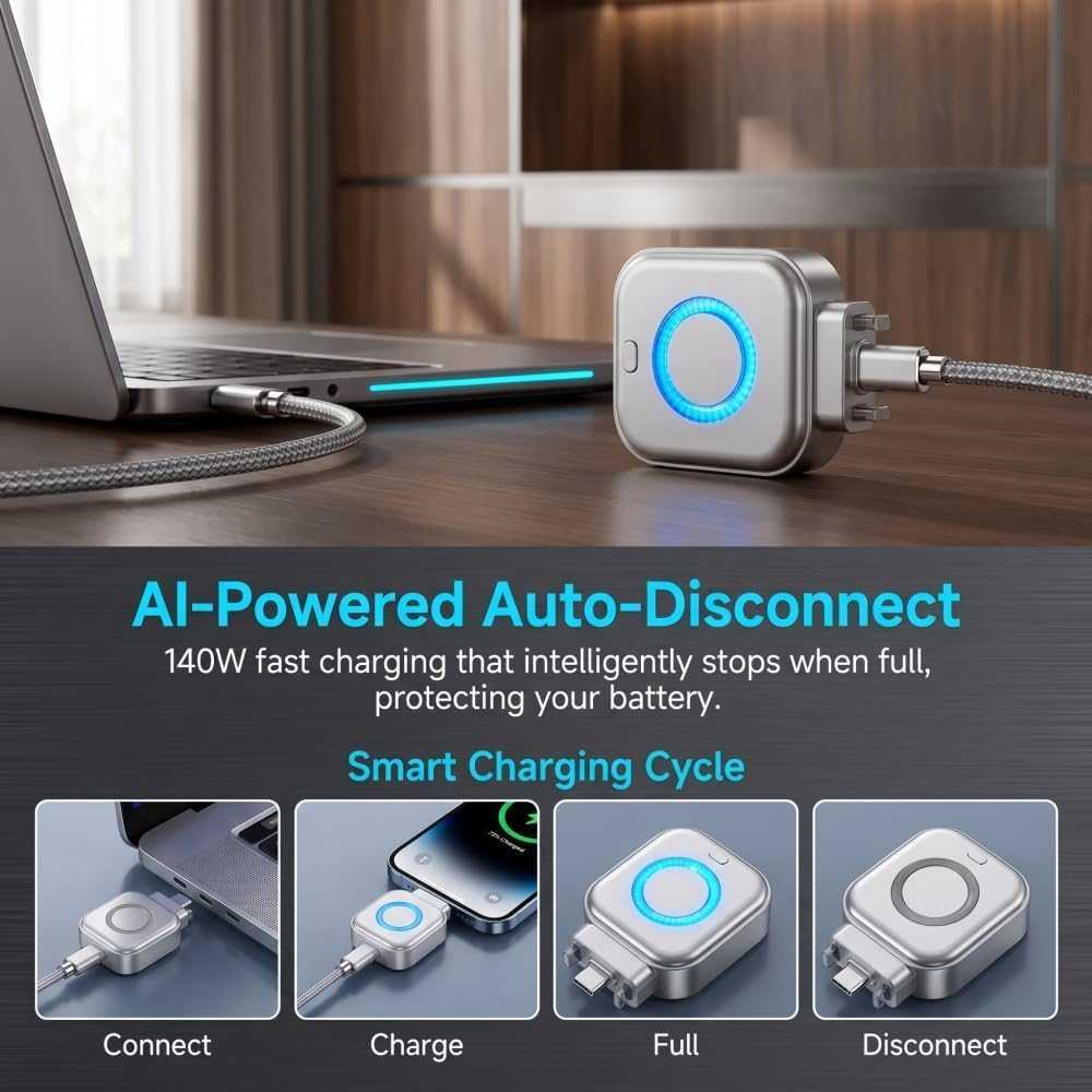 AI Smart Auto-Stop Charging Adapter charging a laptop