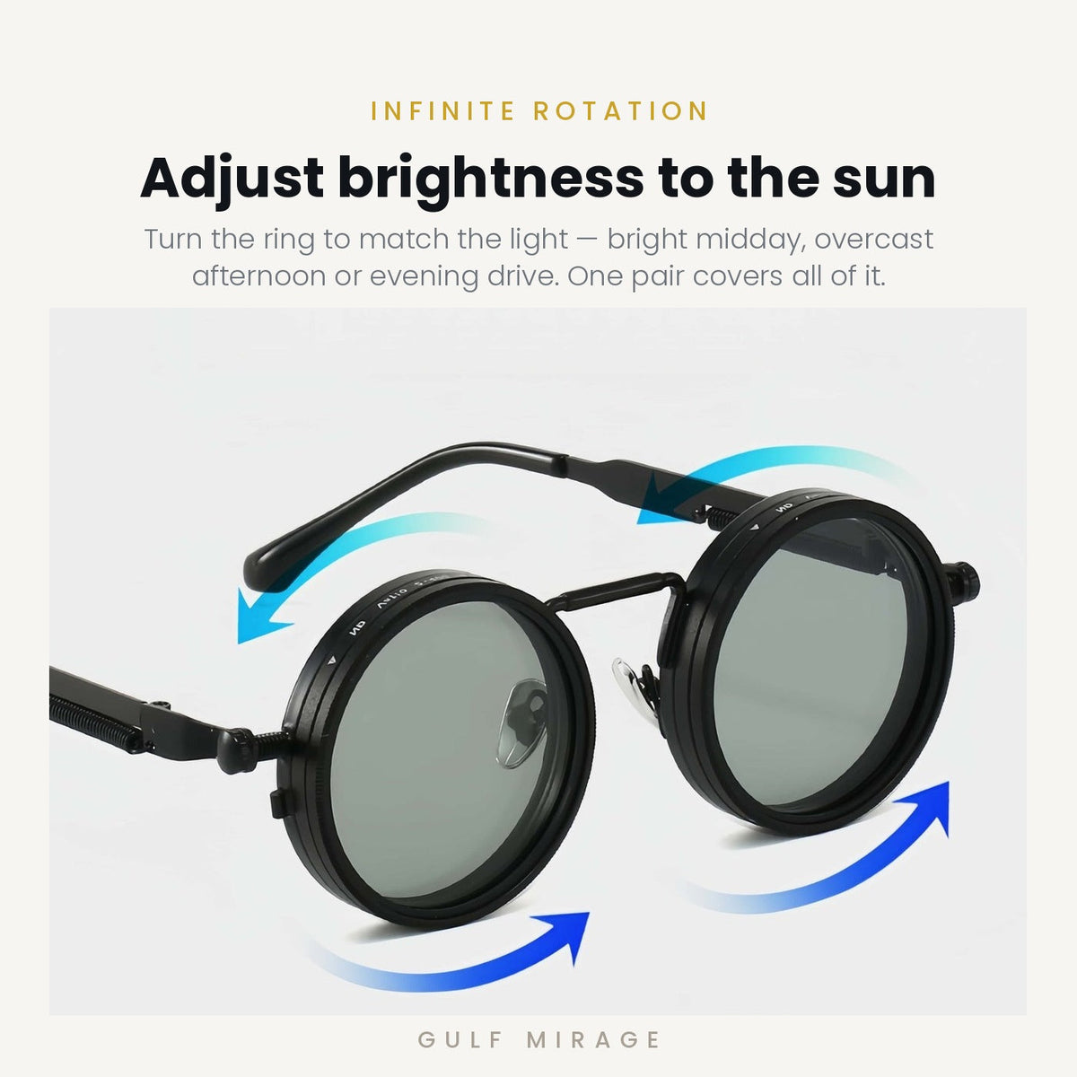 Rotation diagram showing how the tint dial adjusts brightness